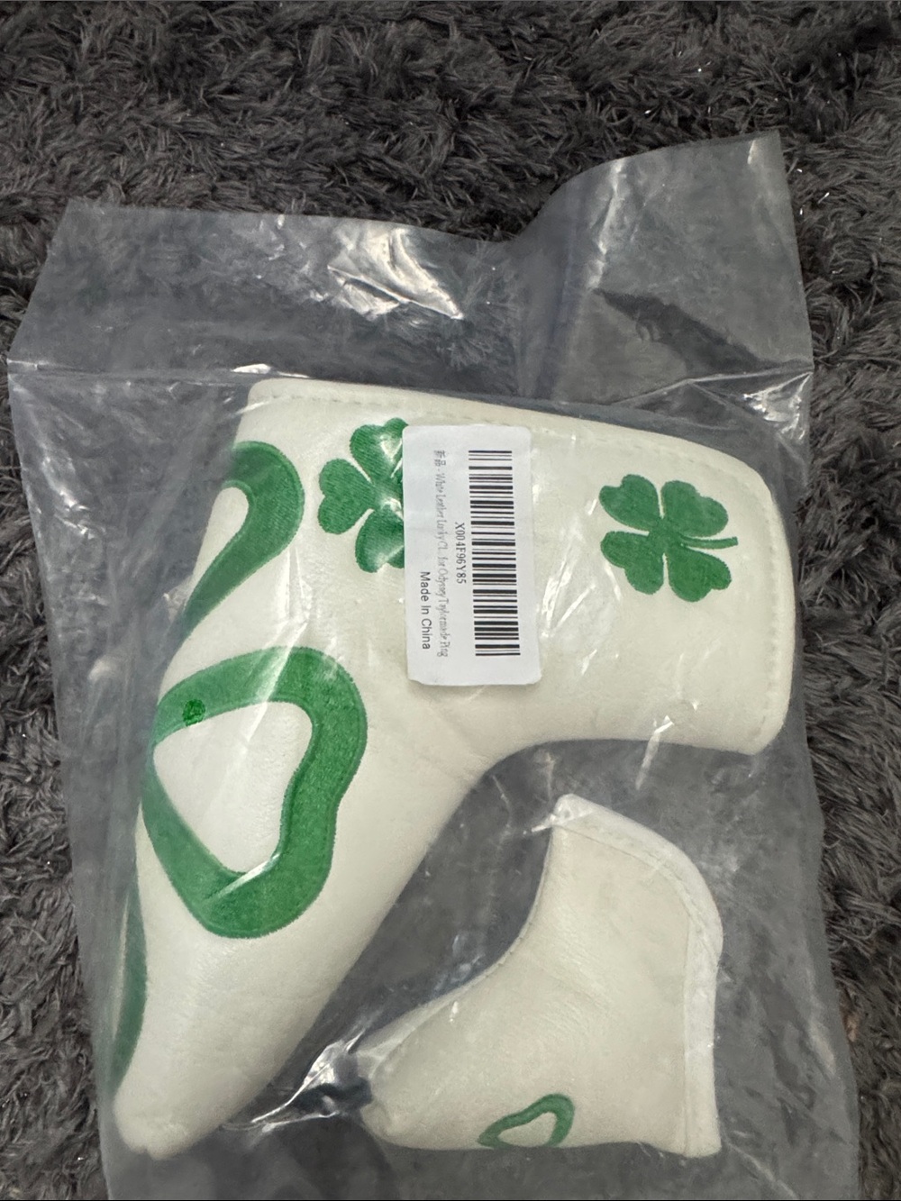 White Leather Lucky and Green Shamrock Golf Putter Headcover